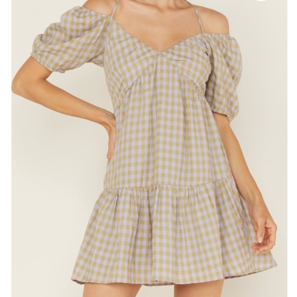 Stylish Checkered Dress in Green and Gray